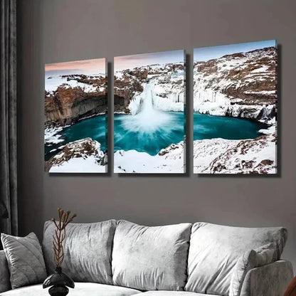 3pcs Iceland Waterfall Winter Snow Scene Wall Art Set Canvas Unframed - High Quality Print 100% Australian Made Wall Canvas