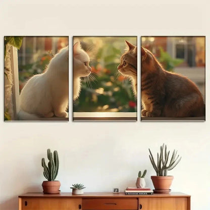 3pcs Animal Art Wall Decor White Cat Tabby Cat Metal Print Ready to Hang Art - Bella Home Decor