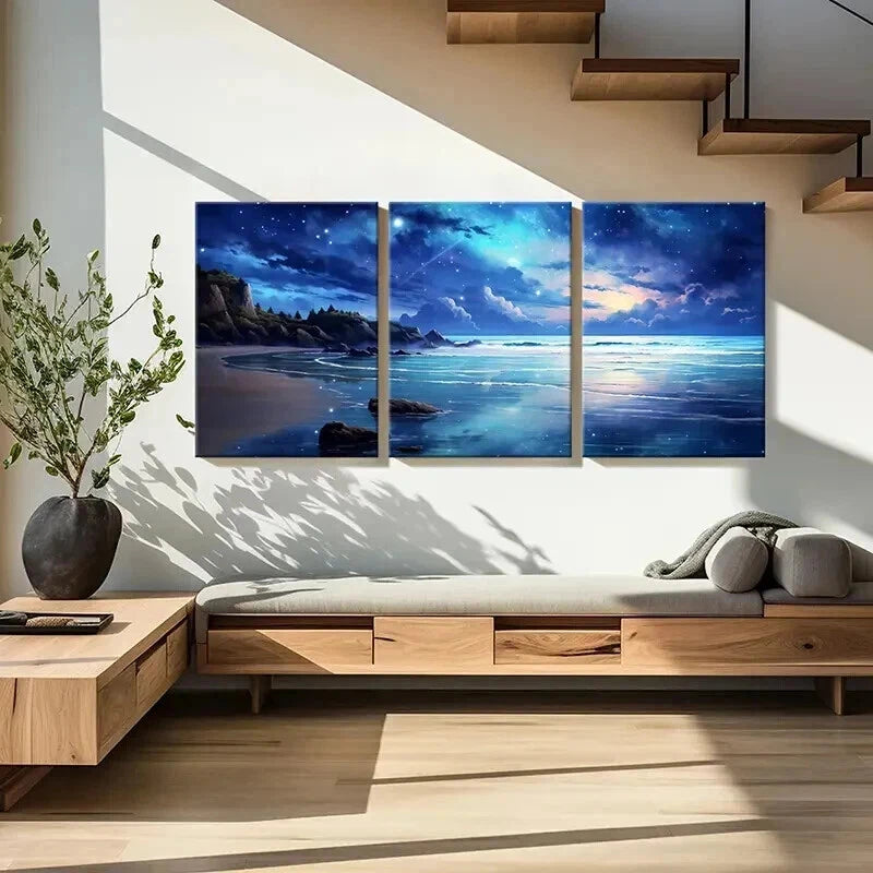 3pcs Fantasy Landscape Art Starry Sky Beach Wall Art Set Canvas Framed 40x60cm - High Quality Print 100% Australian Made Wall Canvas Ready to Hang - Bella Home Decor