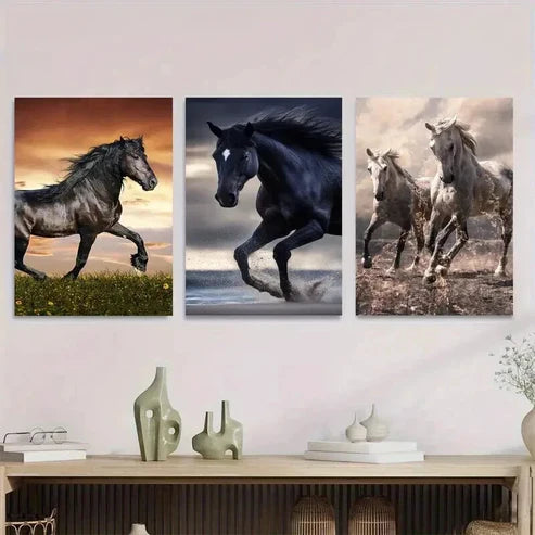 3pcs Galloping Horses Beautiful Horse Paintings Wall Art Set Canvas Unframed - High Quality Print 100% Australian Made Wall Canvas