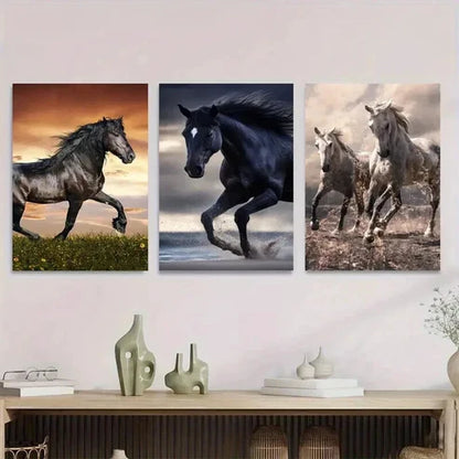 3pcs Galloping Horses Beautiful Horse Paintings Wall Art Set Canvas Unframed - High Quality Print 100% Australian Made Wall Canvas