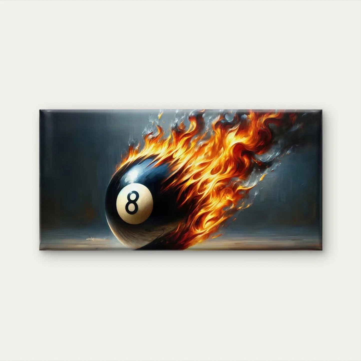 Flaming Eight Billiard Ball Wall Art Canvas Office Home Room Framed 120x60cm