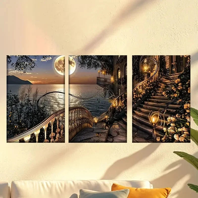 3pcs Charming dreamy moonlit night 50x70cm - High Quality Print 100% Australian Made Wall Canvas Ready to Hang - Bella Home Decor