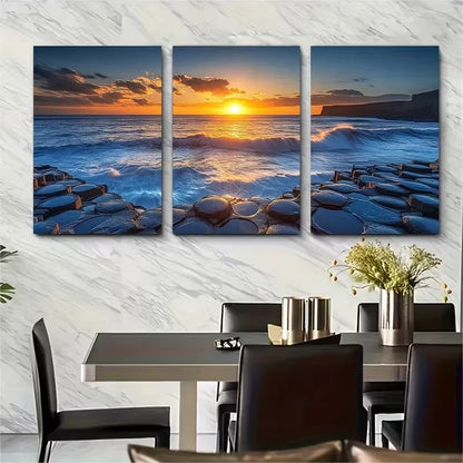 3pcs Ocean Waves Sunrise Seascape Metal Print Ready to Hang Art