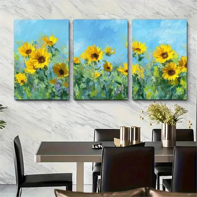 3pcs Sunflower Painting Impressionist Perfect Wall Art Set Canvas Framed 50x70cm - High Quality Print 100% Australian Made Wall Canvas Ready to Hang