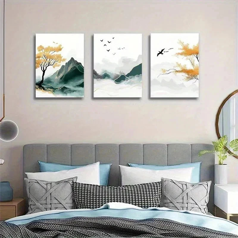 3pcs Serene Nature Scene With Yellow Wall Art Set Canvas Framed 50x70cm - High Quality Print 100% Australian Made Wall Canvas Ready to Hang
