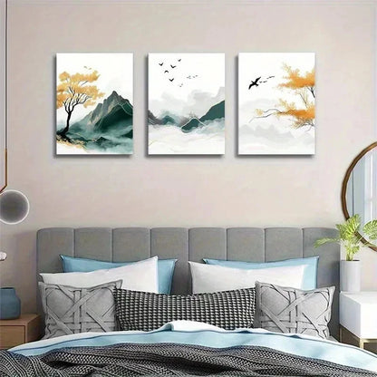 3pcs Serene Nature Scene With Yellow Wall Art Set Canvas Framed 50x70cm - High Quality Print 100% Australian Made Wall Canvas Ready to Hang