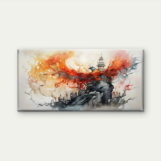 Vibrant Phoenix Rising Castle Wall Art Canvas Office Home Room Framed 120x60cm