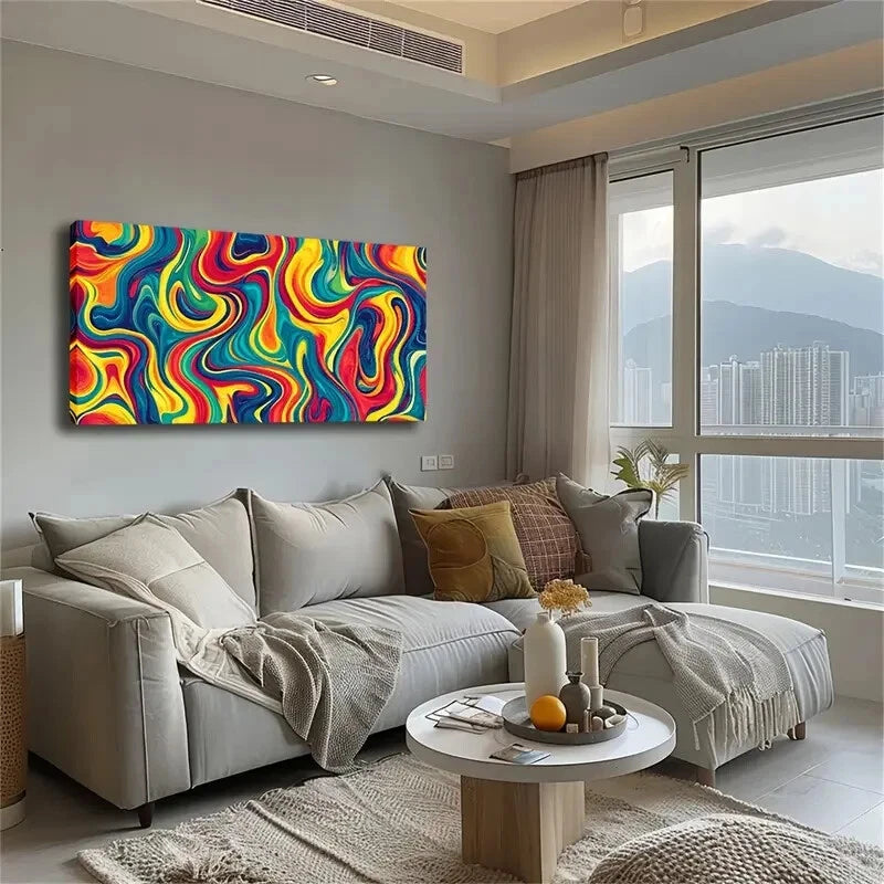Dynamic Swirls & Fluid Shapes Wall Art Canvas Office Home Room Framed 120x60cm - Bella Home Decor