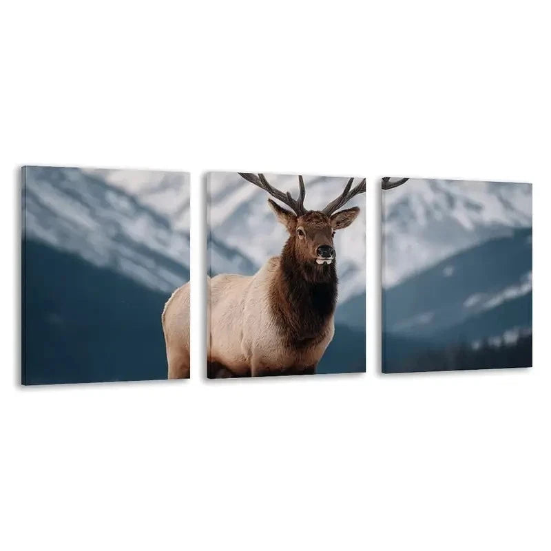 3pcs An Elk standing in the snow    Wall Art Set Canvas Framed 40x60cm - High Quality Print 100% Australian Made Wall Canvas Ready to Hang - Bella Home Decor