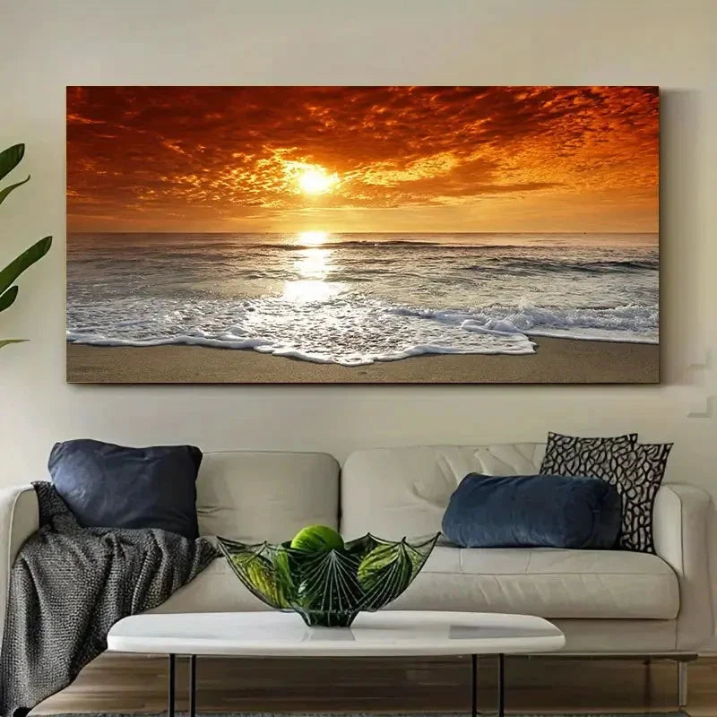 Modern Beach Scene Decor Beach Wall Art Canvas Office Home Room Framed 120x60cm