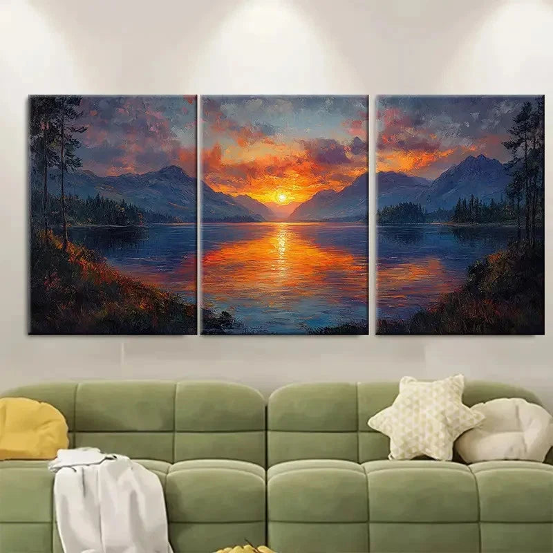3pcs The Trossachs Loch Lomond Impasto Perfect Wall Art Set Canvas Framed 40x60cm - High Quality Print 100% Australian Made Wall Canvas Ready to Hang