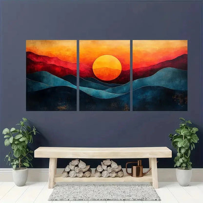 3pcs Modern Abstract Sunset Geometric Perfect Wall Art Set Canvas Framed 40x60cm - High Quality Print 100% Australian Made Wall Canvas Ready to Hang - Bella Home Decor