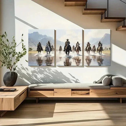 3pcs Western American Cowboys Riding Horses  Wall Art Set Canvas Unframed - High Quality Print 100% Australian Made Wall Canvas