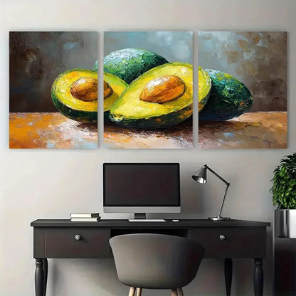 3pcs Avocado Impasto Illustration Metal Print Ready to Hang Art - Bella Home Decor