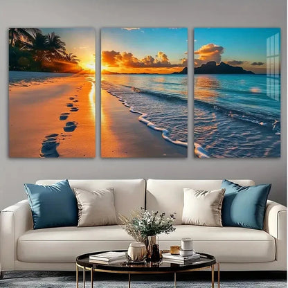 3pcs Tropical Beach Sunset Beautiful Scenery Metal Print Ready to Hang Art - Bella Home Decor