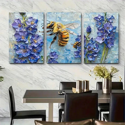 3pcs Delphinium Painting Wildflowers Perfect Wall Art Set Canvas Unframed - High Quality Print 100% Australian Made Wall Canvas - Bella Home Decor