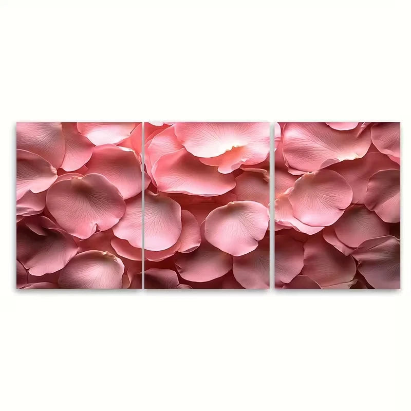 3pcs Delicate Light Pink Rose Petals Abstract Metal Print Ready to Hang Art - Bella Home Decor