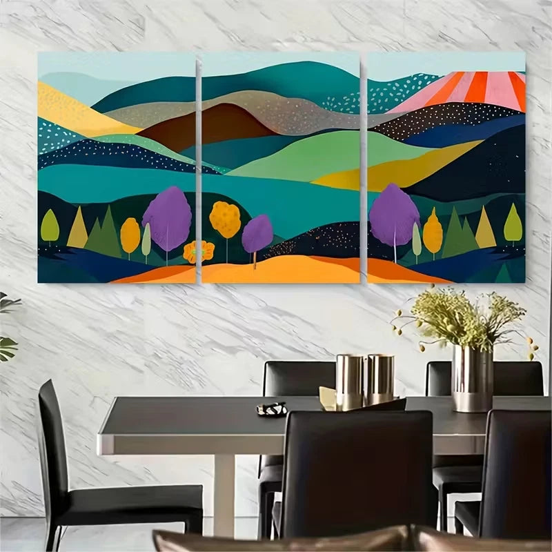 3pcs Papercut Mountain Metal Print Ready to Hang Art