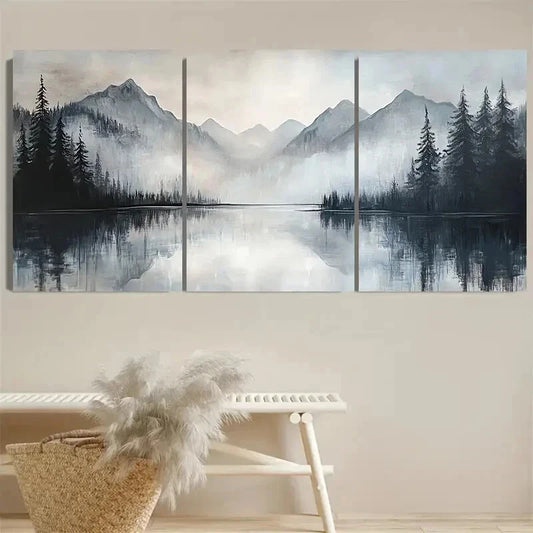 3pcs Serene Mountain Lake Tranquil Wall Art Set Canvas Framed 50x70cm- High Quality Print 100% Australian Made Wall Canvas Ready to Hang