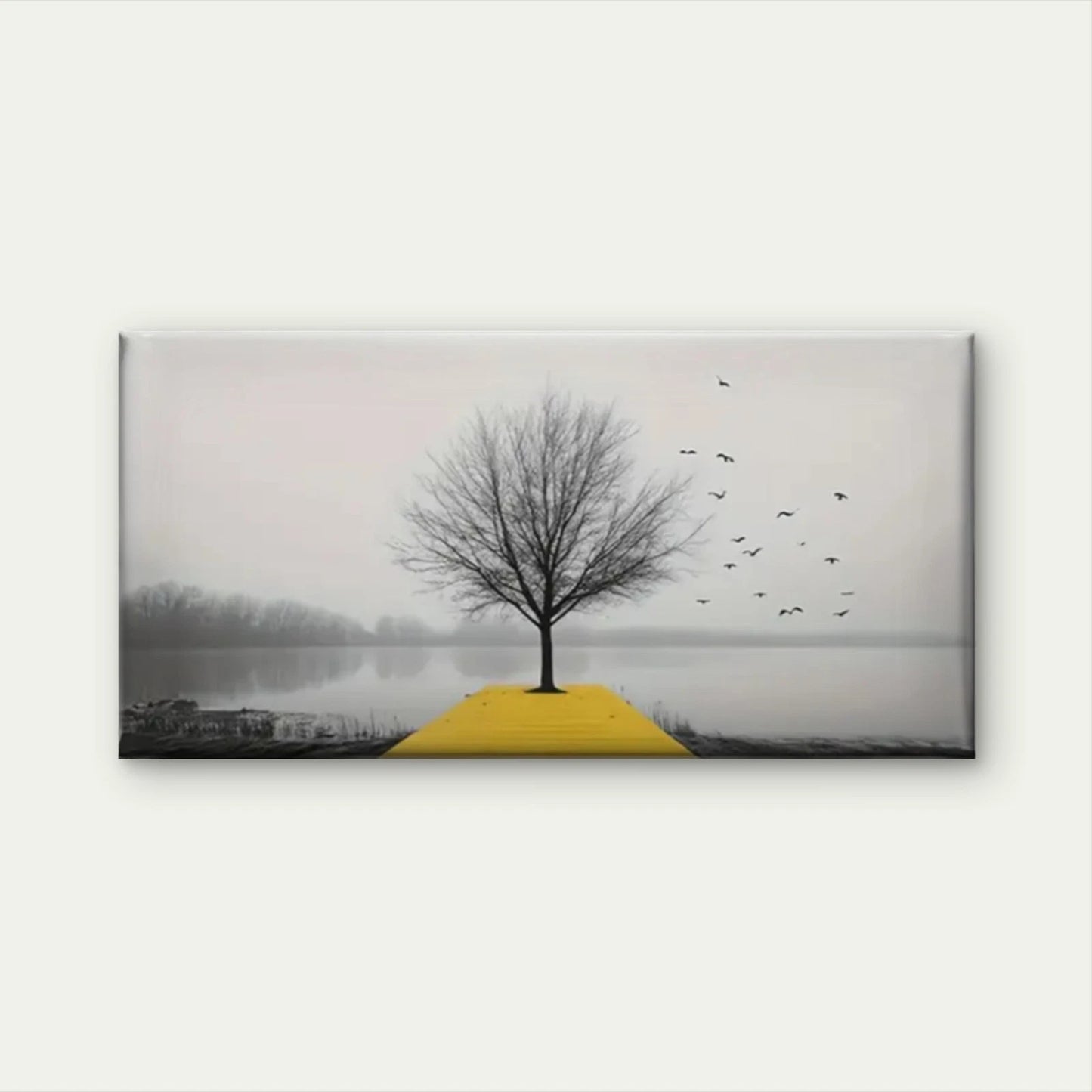 Nature Tree White Grey Wall Art Canvas Office Home Room Framed 120x60cm