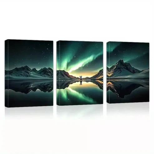 3pcs Charming Aurora Mountains Lake Night Sky Canvas Unframed - High Quality Print 100% Australian Made Wall Canvas - Bella Home Decor