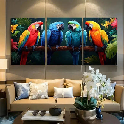 3pcs Colorful Macaws Tropical Avian Exotic Birds Metal Print Ready to Hang Art