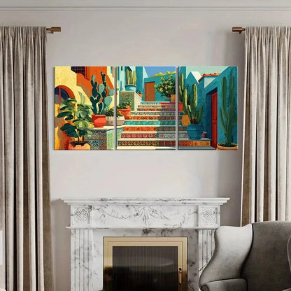 3pcs Vibrant Mediterranean Staircase Art Metal Print Ready to Hang Art - Bella Home Decor