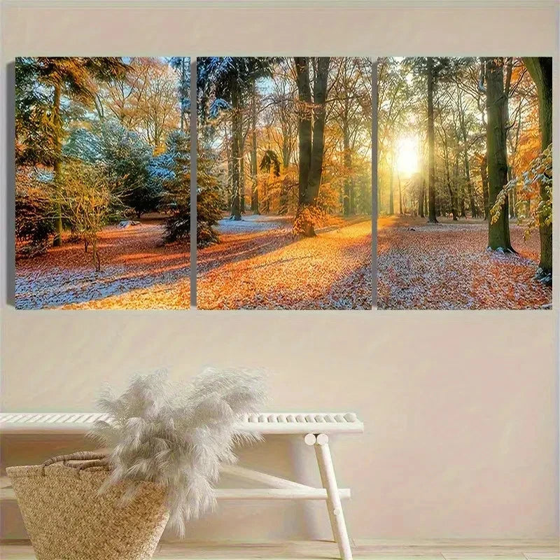 3pcs Autumn Forest Sunbeams Wall Art Set Canvas Framed 50x70cm - High Quality Print 100% Australian Made Wall Canvas Ready to Hang - Bella Home Decor