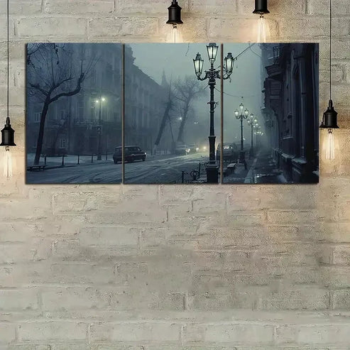 3pcs City in Fog At Night Canvas Unframed - High Quality Print 100% Australian Made Wall Canvas