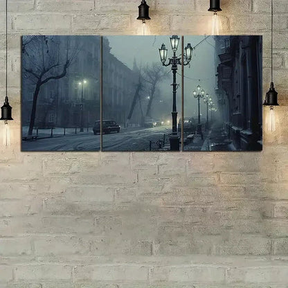3pcs City in Fog At Night Canvas Unframed - High Quality Print 100% Australian Made Wall Canvas