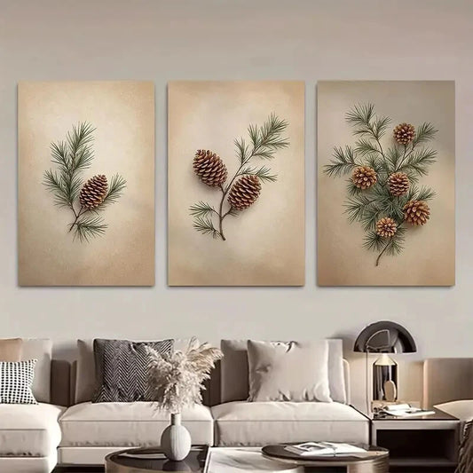 3pcs Minimalist Botanical Prints Featuring Pine Metal Print Ready to Hang Art