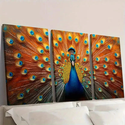 3pcs Vibrant Blue & Orange Feather Design I  Wall Art Set Canvas Framed 40x60cm - High Quality Print 100% Australian Made Wall Canvas Ready to Hang - Bella Home Decor
