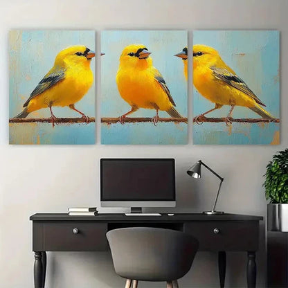 3pcs Vibrant Yellow Goldfinch Minimalist Design  Wall Art Set Canvas Unframed - High Quality Print 100% Australian Made Wall Canvas