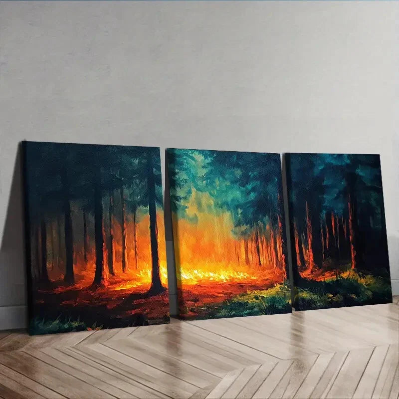 3pcs Vibrant Forest Fire Scenes Wall Art Canvas Unframed - High Quality Print 100% Australian Made Wall Canvas