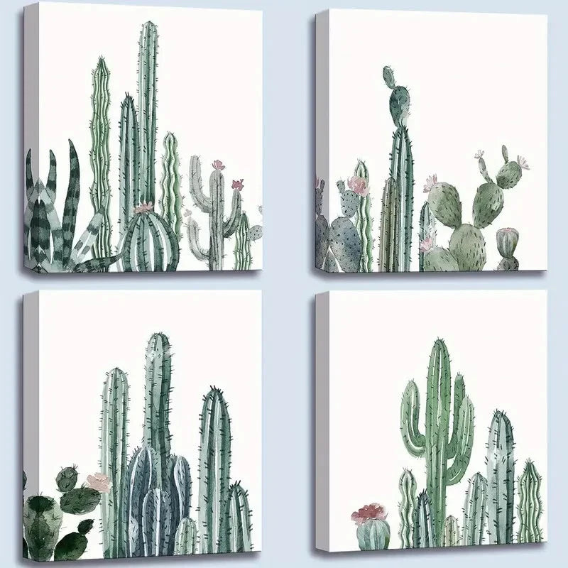 4pcs Mint Green  Wall Art Canvas Framed