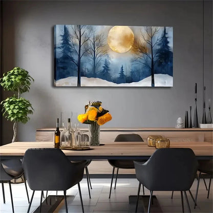 Covered Forest & Moon Snow Wall Art Canvas Office Home Room Framed 120x60cm