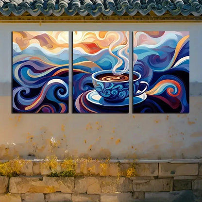 3pcs Abstract Coffee Wavy Vibrant Colors Design Metal Print Ready to Hang Art - Bella Home Decor