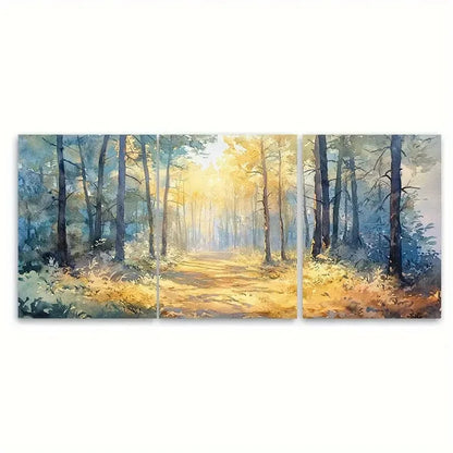 3pcs Dappled Woods Watercolor Calming Nature Wall Art Set Canvas Framed 50x70cm - High Quality Print 100% Australian Made Wall Canvas Ready to Hang - Bella Home Decor