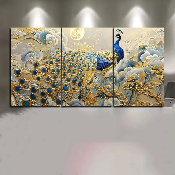 3pcs Peacock Oil Painting Wall Art Canvas Unframed - High Quality Print 100% Australian Made Wall Canvas