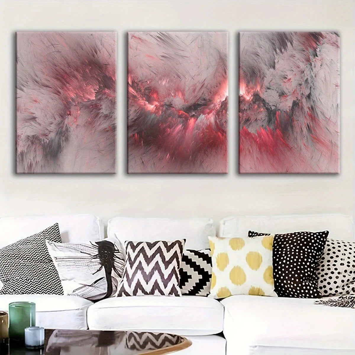 3pcs Abstract Pink Cloud Fantasy Metal Print Ready to Hang Art - Bella Home Decor