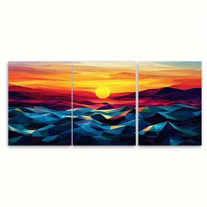 3pcs Abstract Sunset Horizon, Colorful Waves Metal Print Ready to Hang Art - Bella Home Decor