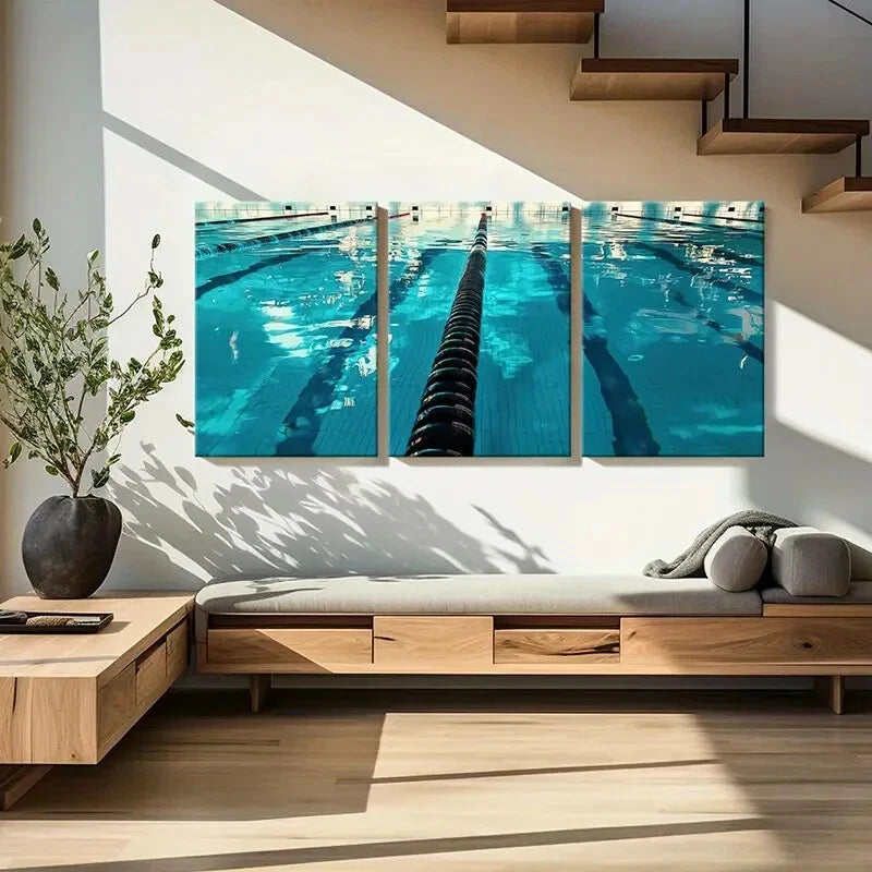 3pcs Abstract Swimming Pool Water Sports Art Metal Print Ready to Hang Art - Bella Home Decor