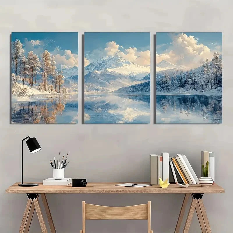 3pcs Snowy Mountain Landscape Japanese Ukiyo-e Metal Print Ready to Hang Art - Bella Home Decor