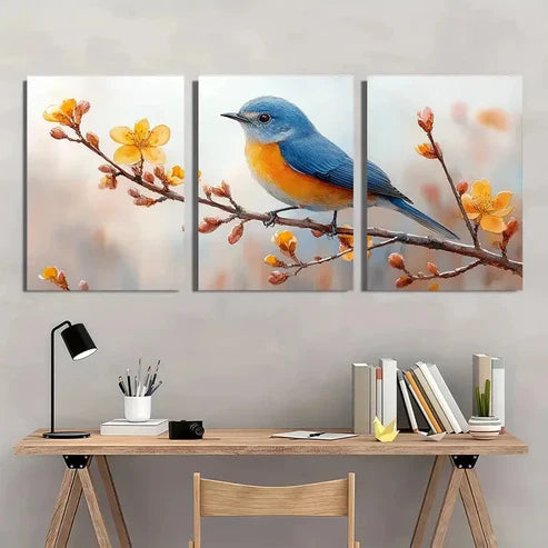 3pcs Blue Bird Watercolor Minimalist Perfect Wall Art Canvas Unframed - High Quality Print 100% Australian Made Wall Canvas