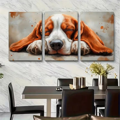 3pcs Sleepy Basset Hound Watercolor Metal Print Ready to Hang Art