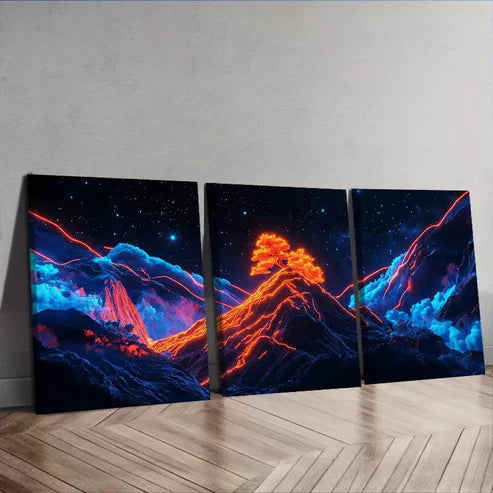 3pcs Starry Sky Design Mountains Dark Background Wall Art Set Canvas Unframed - High Quality Print 100% Australian Made Wall Canvas
