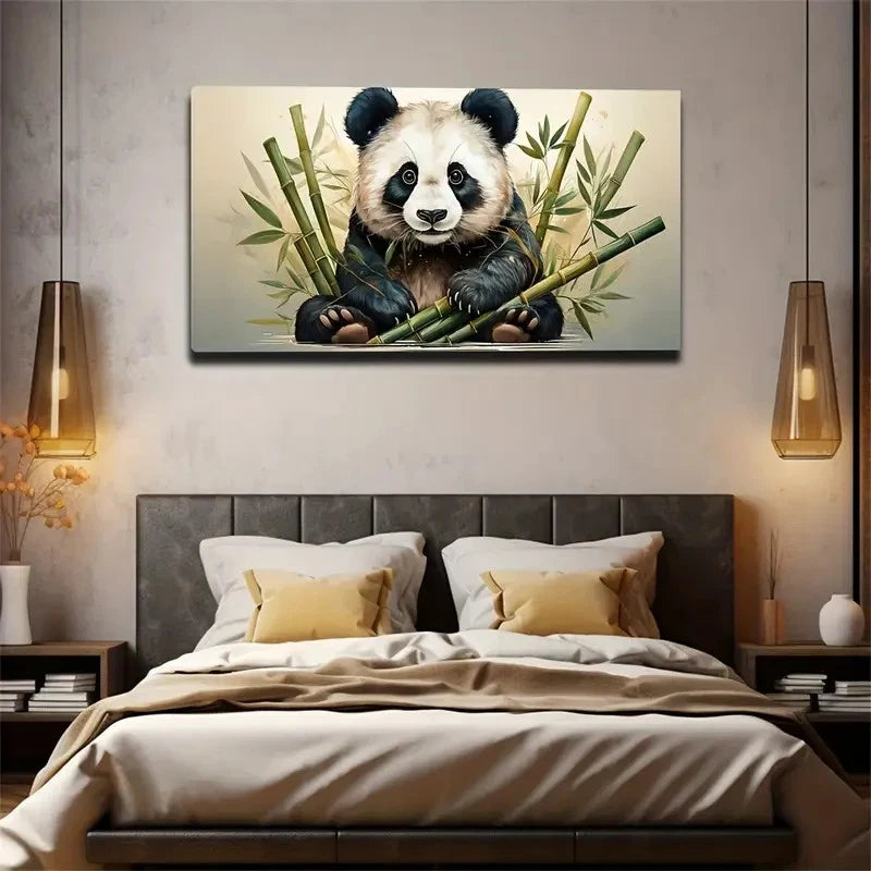 Giant Panda With Bamboo Wall Art Canvas Office Home Room Framed 120x60cm
