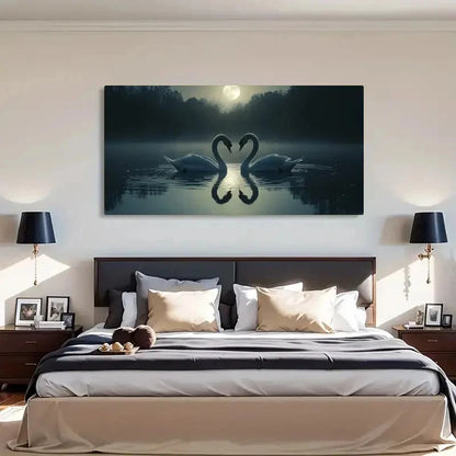 Black & White Vintage Swan Wall Art Canvas Office Home Room Framed 120x60cm