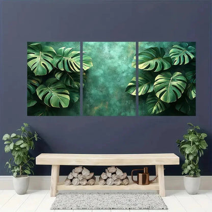 3pcs Minimalist Sage Green Monstera Leaf Metal Print Ready to Hang Art - Bella Home Decor